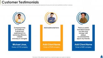 Series a investment pitch customer testimonials ppt professional graphics example