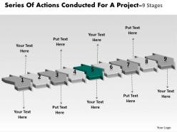 Series of actions conducted for project 9 stages flowchart creator powerpoint templates