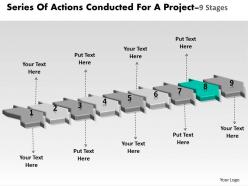 Series of actions conducted for project 9 stages flowchart creator powerpoint templates