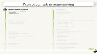Serverless Computing V2 For Table Of Contents Ppt Infographic Template Layouts