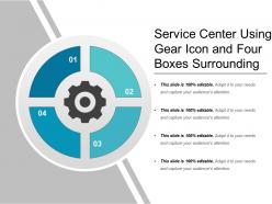 Service center using gear icon and four boxes surrounding