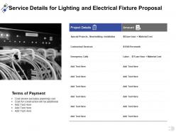 Service details for lighting and electrical fixture proposal ppt powerpoint presentation gallery
