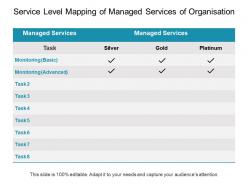 Service level mapping of managed services of organisation