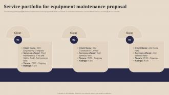 Service Portfolio For Equipment Maintenance Proposal Ppt Show Background Image