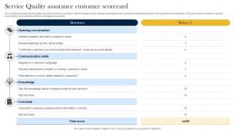 Service Quality Assurance Customer Scorecard
