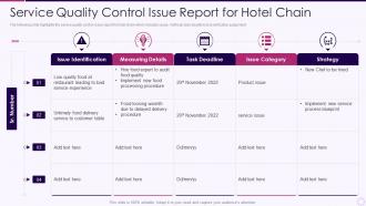 Service quality control issue report for hotel chain
