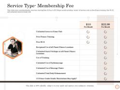 Service type membership fee wellness industry overview ppt summary design ideas