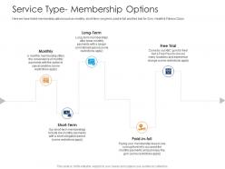 Service type membership options health and fitness clubs industry ppt summary