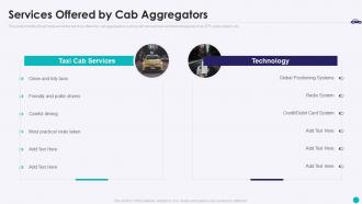 Services offered aggregators taxi aggregator investor funding elevator pitch deck