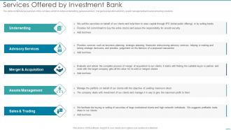 Services Offered By Investment Bank Pitchbook For Investment Bank Underwriting Deal