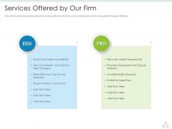 Services offered by our firm education services investor funding elevator