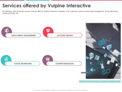 Services Offered By Vulpine Interactive Funding Elevator Ppt Introduction