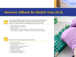 Services offered for health care activities ppt powerpoint presentation gallery icon