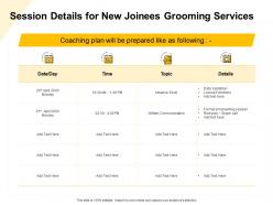 Session details for new joinees grooming services ppt powerpoint presentation inspiration