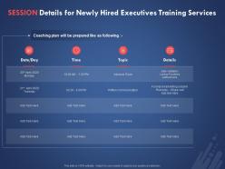 Session details for newly hired executives training services ppt powerpoint presentation file picture