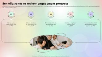 Set Milestones To Review Engagement Progress Assessing And Optimizing Employee Job Satisfaction