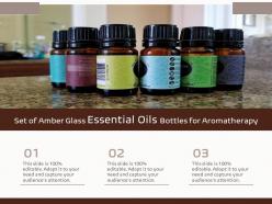 Set of amber glass essential oils bottles for aromatherapy