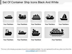 Set of container ship icons black and white