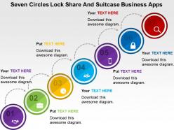 Seven circles lock share and suitcase business apps flat powerpoint design