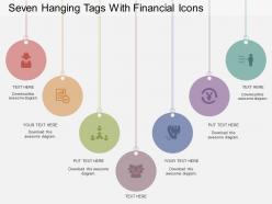 Seven hanging tags with financial icons flat powerpoint design