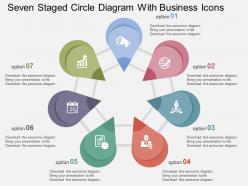 Seven staged circle diagram with business icons flat powerpoint design