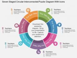 Seven Staged Circular Interconnected Puzzle Diagram With Icons Flat Powerpoint Design