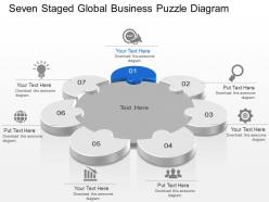 Seven staged global business puzzle diagram powerpoint template slide
