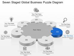 Seven staged global business puzzle diagram powerpoint template slide