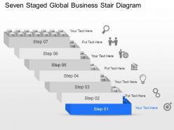 Seven staged global business stair diagram powerpoint template slide