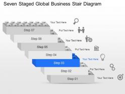 Seven staged global business stair diagram powerpoint template slide