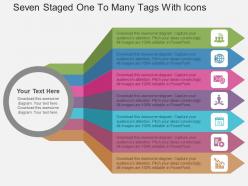 Seven staged one to many tags with icons flat powerpoint design