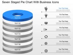 Seven staged pie chart with business icons powerpoint template slide