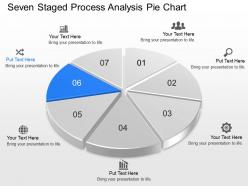 Seven staged process analysis pie chart powerpoint template slide