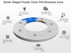 Seven staged puzzle circle with business icons powerpoint template slide