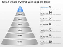 Seven staged pyramid with business icons powerpoint template slide