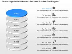 Seven staged vertical process business process flow diagram powerpoint template slide