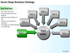 Seven steps business strategy powerpoint templates with shiny boxes and arrows pointing inwards 0712