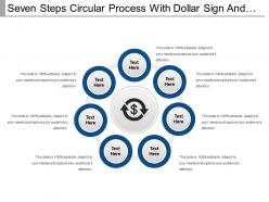 Seven steps circular process with dollar sign and text boxes