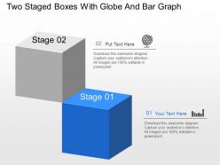 Sh two staged boxes with globe and bar graph powerpoint template