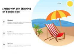 Shack with sun shinning on beach icon