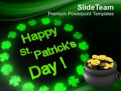 Shamrock st patricks day pot of gold coins powerpoint templates ppt backgrounds for slides