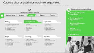Shareholder Engagement Strategy Corporate Blogs On Website For Shareholder Engagement