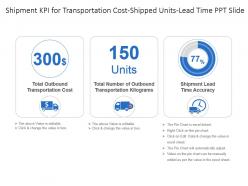 Shipment kpi for transportation cost shipped units lead time ppt slide