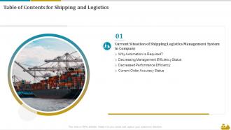 Shipping And Logistics For Table Of Contents Ppt Powerpoint Presentation File Diagrams