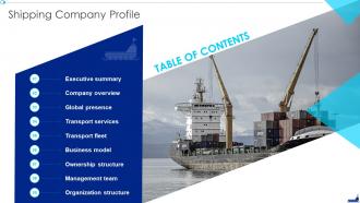 Shipping Company Profile Contd Table Of Contents Ppt Professional Background