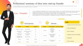 Shoe Industry Business Plan Professional Summary Of Shoe Store Start Up Founder BP SS