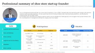 Shoe Store Business Plan Professional Summary Of Shoe Store Start Up Founder BP SS
