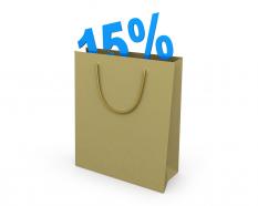 Shopping bag with 15 percet text stock photo