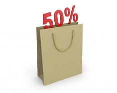 Shopping bag with 50 percent text stock photo