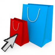 Shopping bag with online shopping concept stock photo